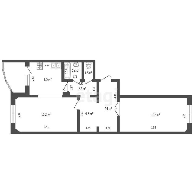 2 комн., 59 м², 112 серия, Авиапорт 6