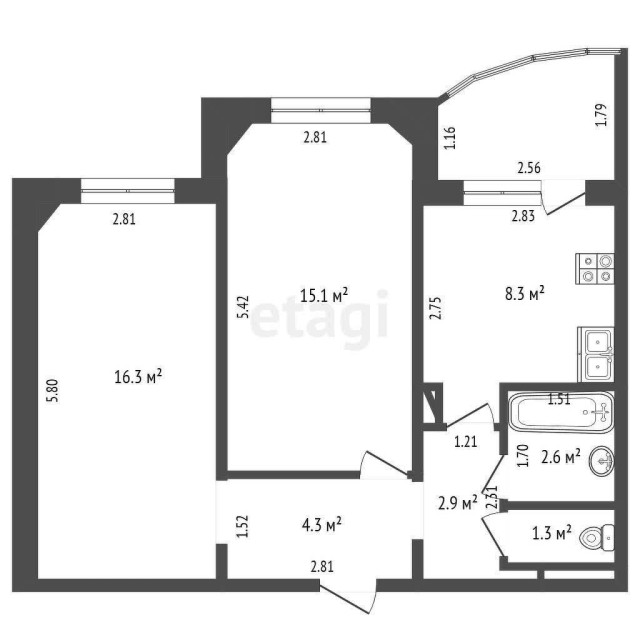 2 комн., 51 м², 112 серия, Глазная больница 3