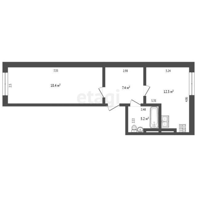 1 комн., 43 м², Монолитно-каркасный, Другие районы 3