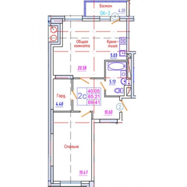 2 комн., Монолитно-каркасный, ЯГСХА 2