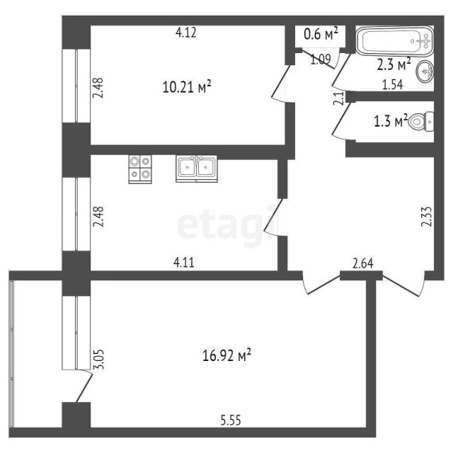 2 комн., 48 м², КПД, Центр - район пл. Орджоникидзе 3