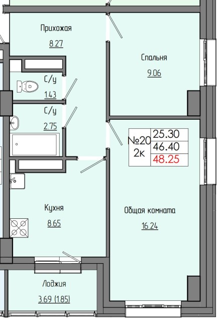 2 комн., Монолитно-каркасный, Дом быта