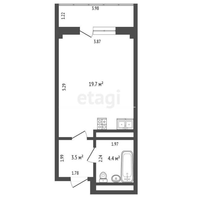 Студия, 28 м², Монолитно-каркасный, 16 квартал 7