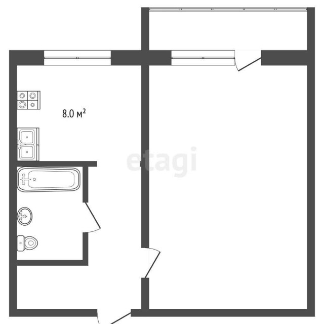 1 комн., 35 м², Блочный, Жатай 3