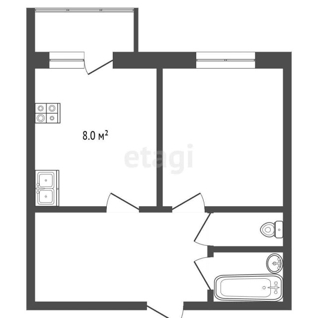 1 комн., 35 м², Монолитно-каркасный, Жатай 3