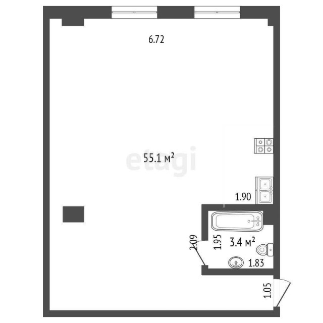 2 комн., 59 м², Инд. планировка, ЯГСХА 3