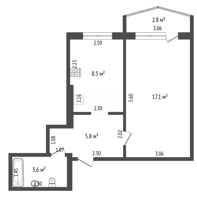 1 комн., 36 м², КПД, Апельсин 3