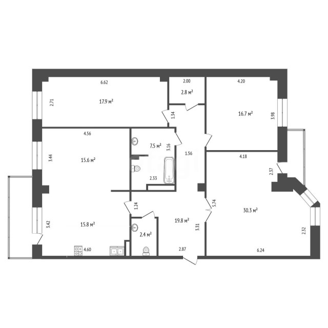 4 комн., 129 м², Монолитно-каркасный, Центр - район пл. Ленина 3