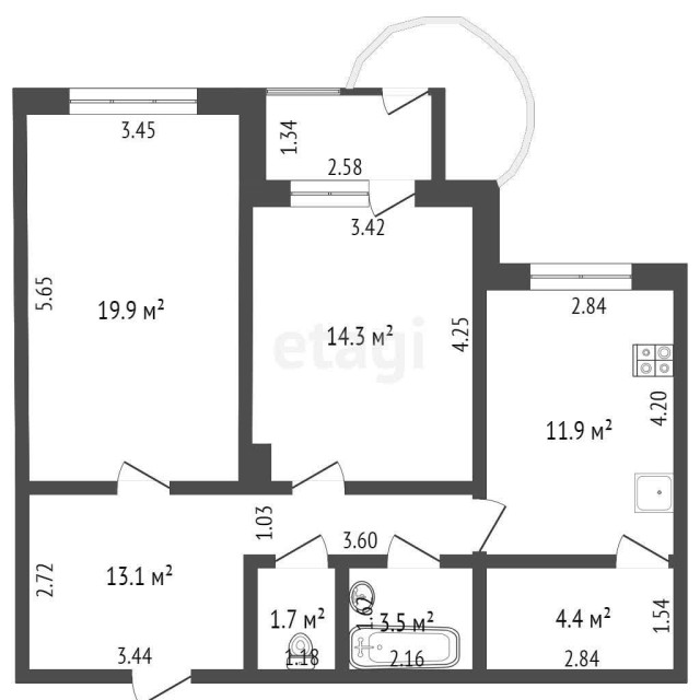 2 комн., 69 м², 112 серия, Сахацирк 9