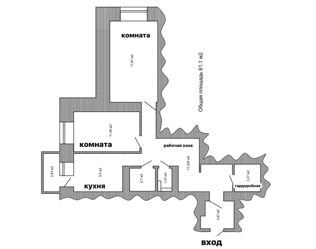 2 комн., 65 м², Инд. планировка, Центр - район пл. Дружбы 13