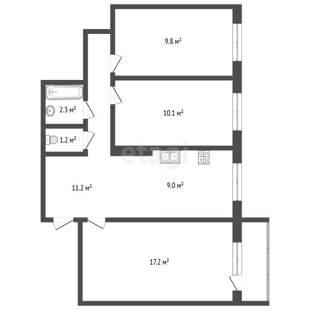 3 комн., 62 м², КПД, 202 мкрн.