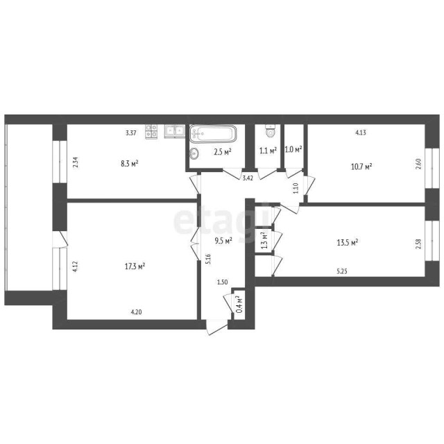 3 комн., 66 м², Инд. планировка, Поселок Геологов, Борисовка-1 3