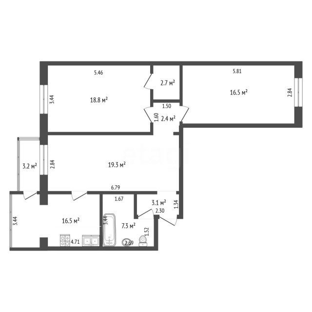 3 комн., 87 м², 112 серия, 202 мкрн. 3