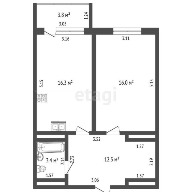 1 комн., 48 м², Инд. планировка, Жатай 3