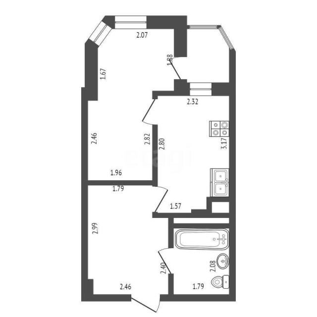 1 комн., 30 м², Монолитно-каркасный, Глазная больница 3