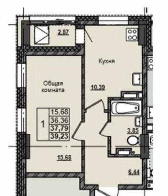 1 комн., 37 м², Монолитно-каркасный, Залог 12