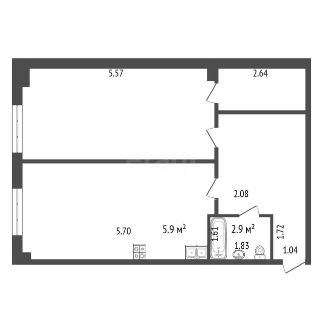 1 комн., 51 м², Инд. планировка, ЯГСХА 4