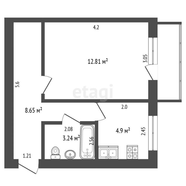 1 комн., 30 м², Блочный, Другие районы 3
