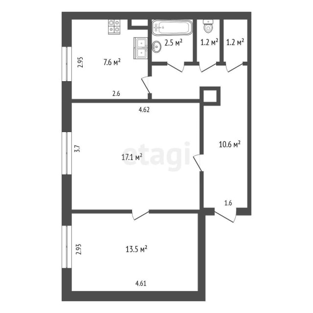 2 комн., 55 м², Хрущевка, Центр - район пл. Орджоникидзе 3