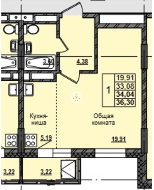 1 комн., 34 м², Монолитно-каркасный, Залог 6