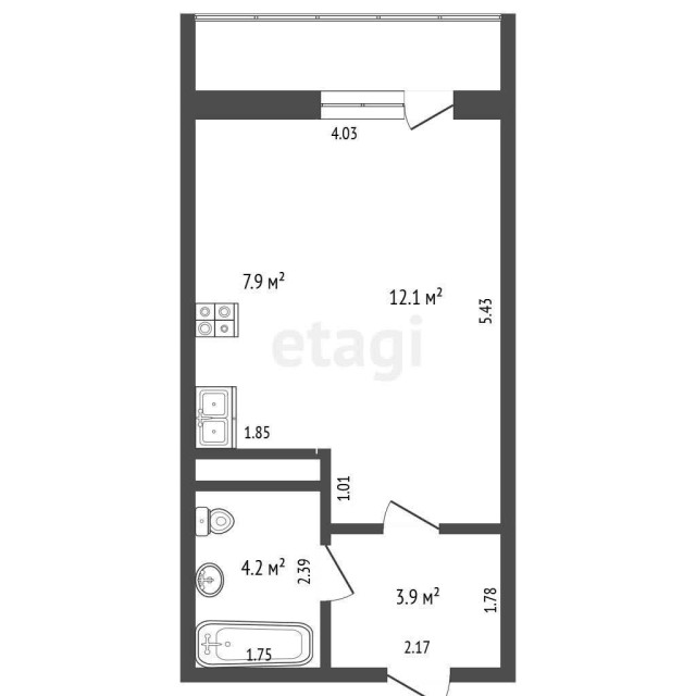 Студия, 28 м², Монолитно-каркасный, ЯКСМК 3