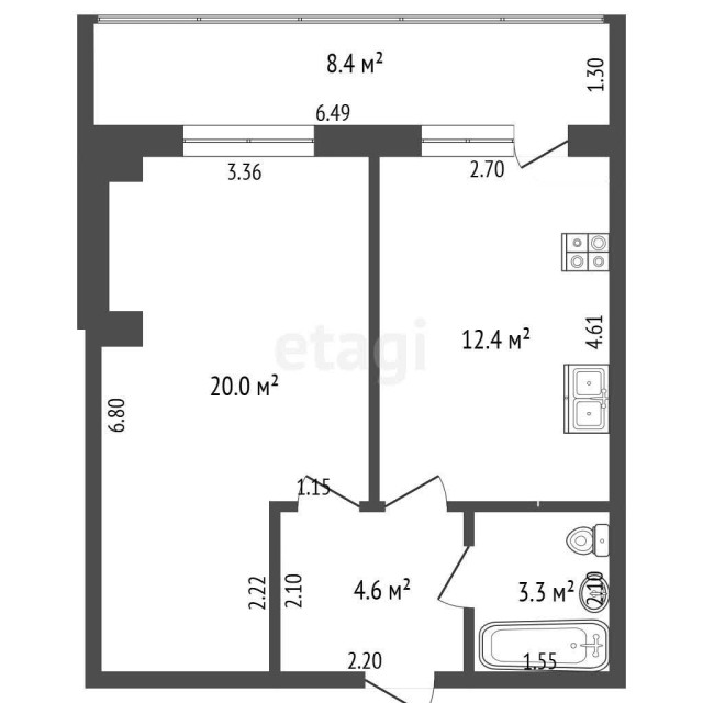 1 комн., 40 м², Монолитно-каркасный, ЯКСМК 3