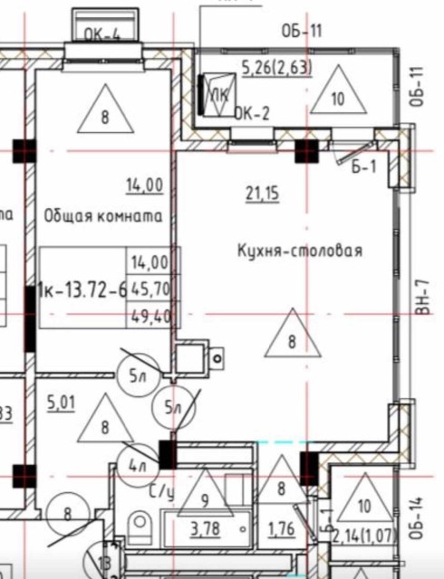 1 комн., 50 м², Монолитно-каркасный, Областная больница, рынок "Манньыаттаах" 7