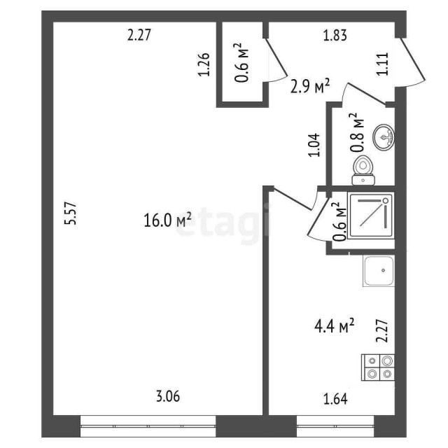 1 комн., 24 м², Хрущевка, Площадь Победы 3