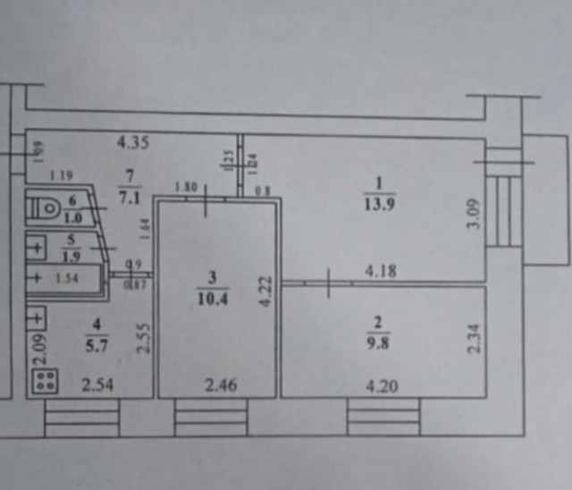 3 комн., 50 м², Блочный, Авиапорт 7