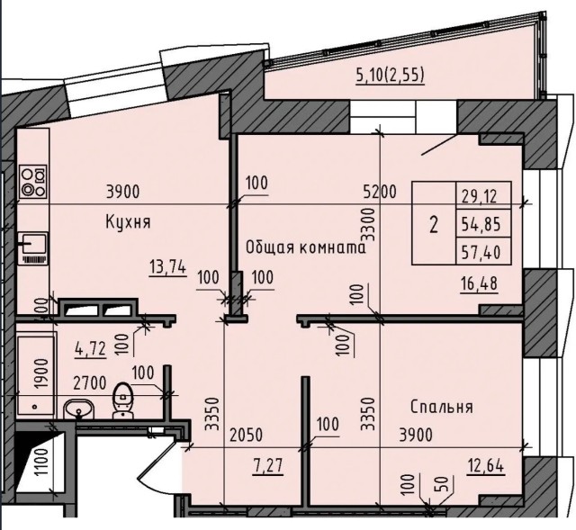 2 комн., Монолитно-каркасный, Залог