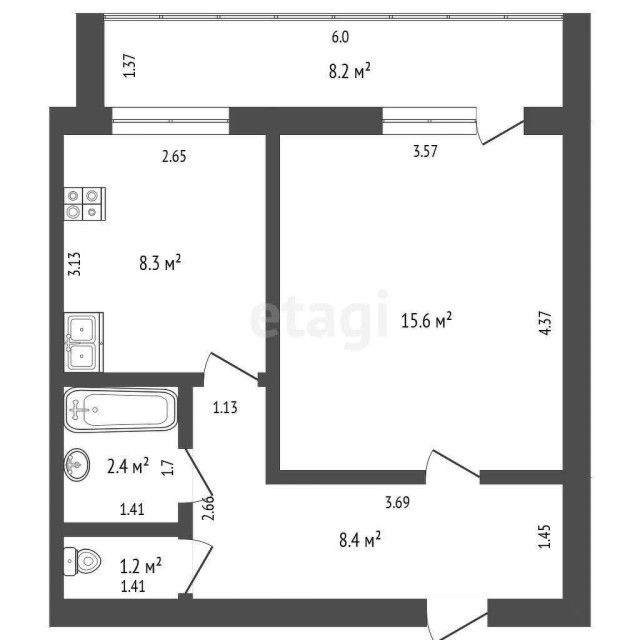 1 комн., 36 м², Инд. планировка, 17 квартал 3