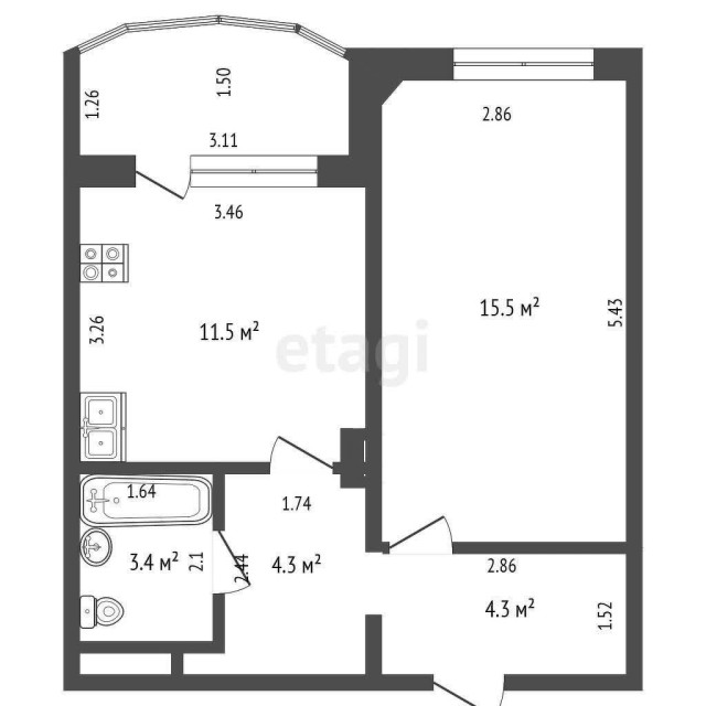 1 комн., 39 м², 112 серия, Площадь Победы 3