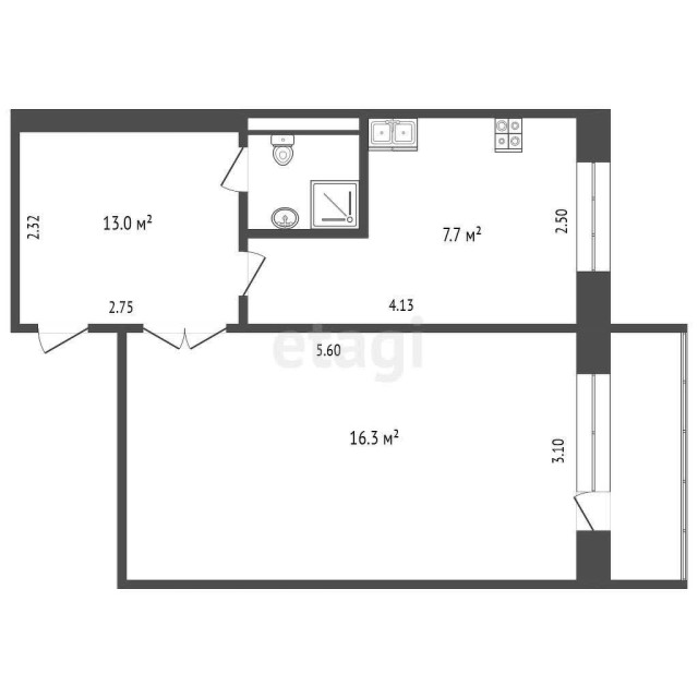 1 комн., 27 м², КПД, ДСК 3