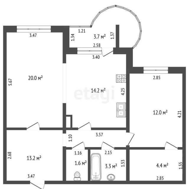 2 комн., 69 м², 112 серия, Сахацирк 3