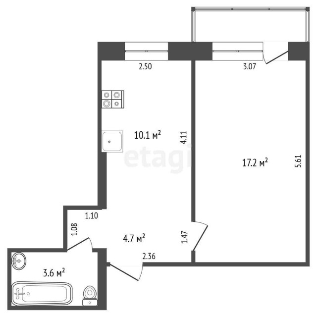 1 комн., 36 м², КПД, Рабочий городок, Водоканал 3