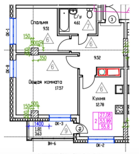2 комн., 54 м², Монолитно-каркасный, Автодорожная 5