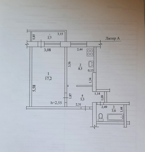 1 комн., 34 м², КПД, Жатай 3