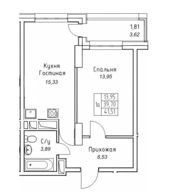 2 комн., 42 м², Монолитно-каркасный, Прометей, ЖК 2