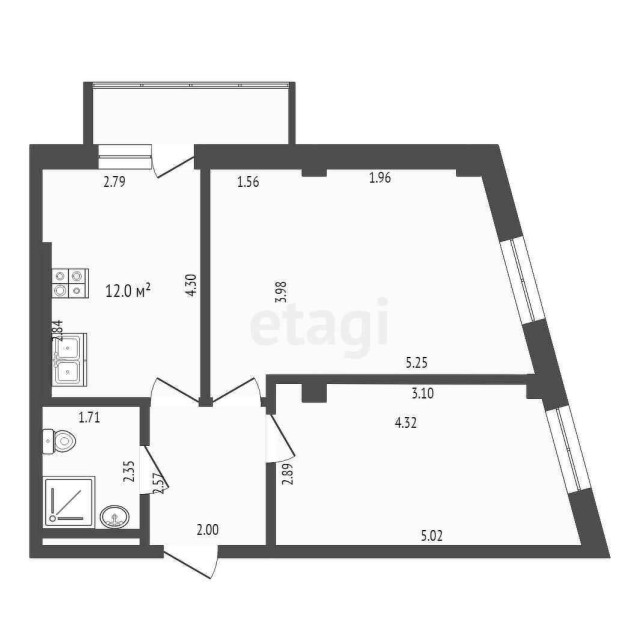 2 комн., 53 м², Инд. планировка, 17 квартал 3