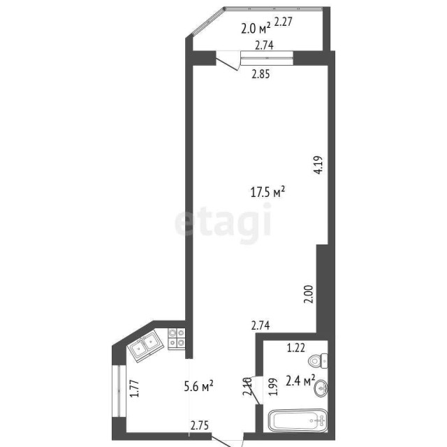 Студия, 26 м², Монолитно-каркасный, Авиапорт 3