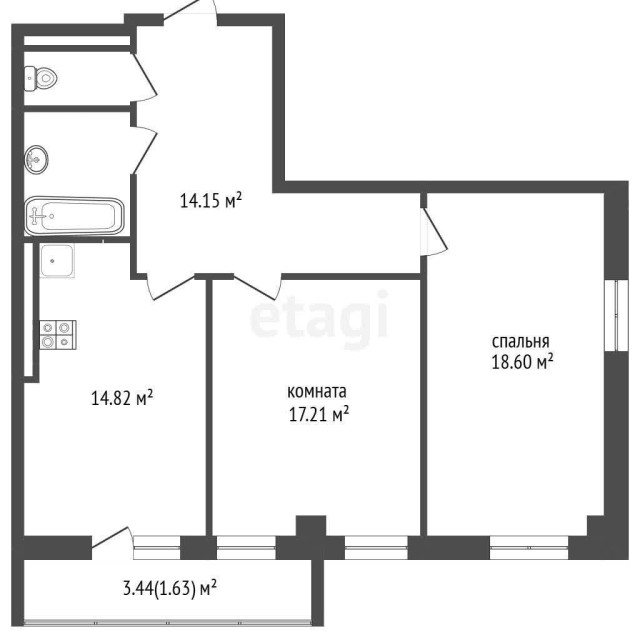 2 комн., 72 м², Монолитно-каркасный, Залог 3