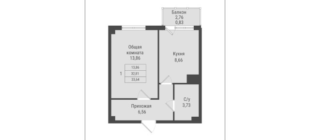 1 комн., 34 м², Монолитно-каркасный, Авторынок