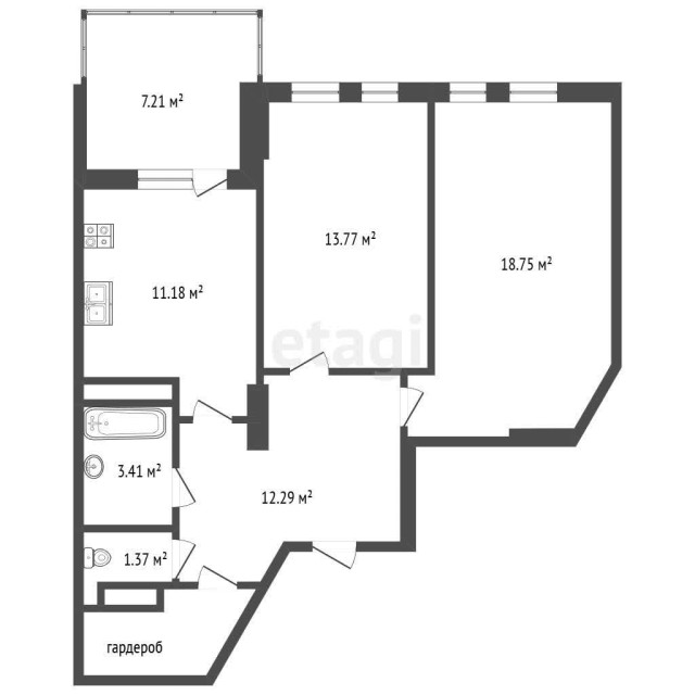 2 комн., 65 м², Монолитно-каркасный, Вилюйский тракт 3