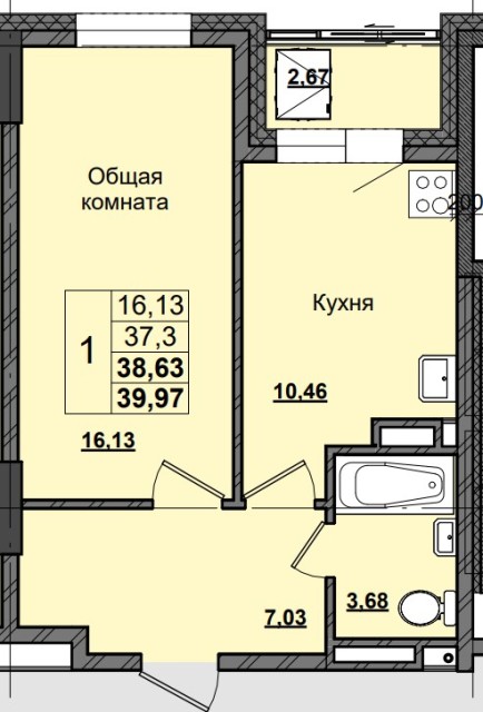 1 комн., 40 м², Монолитно-каркасный, Кинотеатр Лена 3