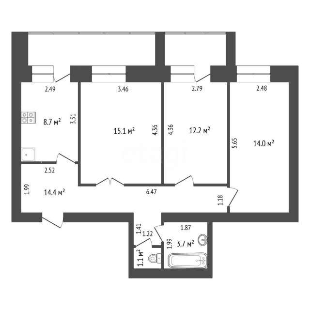 3 комн., 70 м², Инд. планировка, Поселок Геологов, Борисовка-1 3