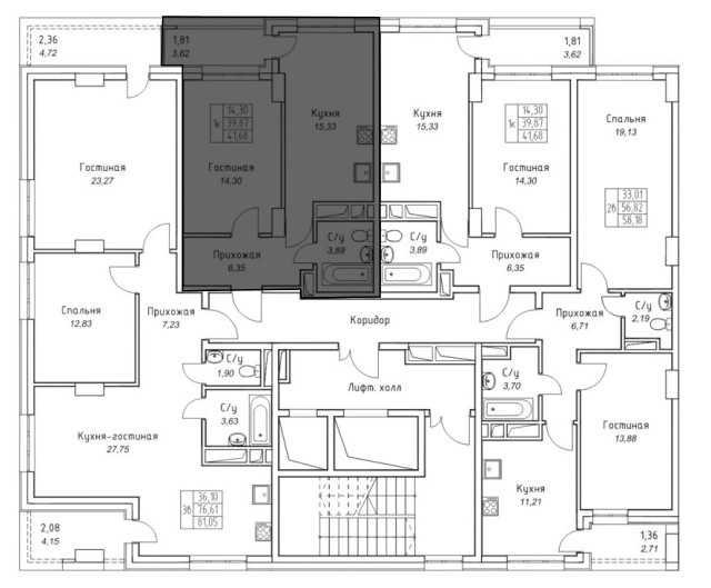 1 комн., 41 м², Монолитно-каркасный, Прометей, ЖК 3