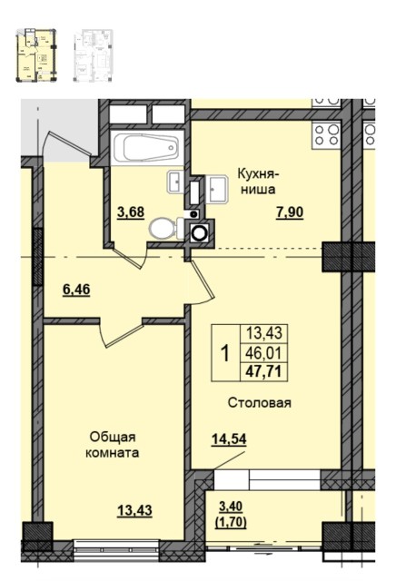 1 комн., 47 м², Монолитно-каркасный, Автодорожная 8
