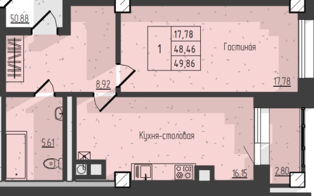 1 комн., Монолитно-каркасный, Вавилон 5