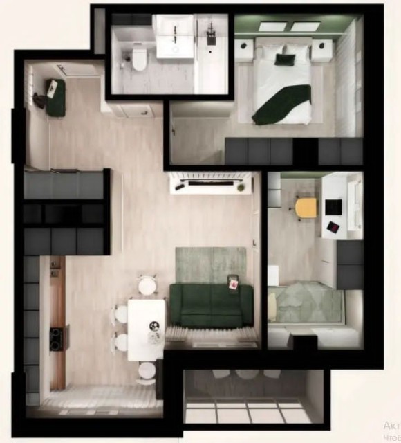 2 комн., 55 м², Инд. планировка, Автодорожная