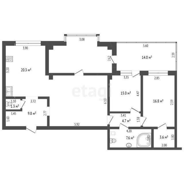 4 комн., 135 м², Инд. планировка, Дом быта 3